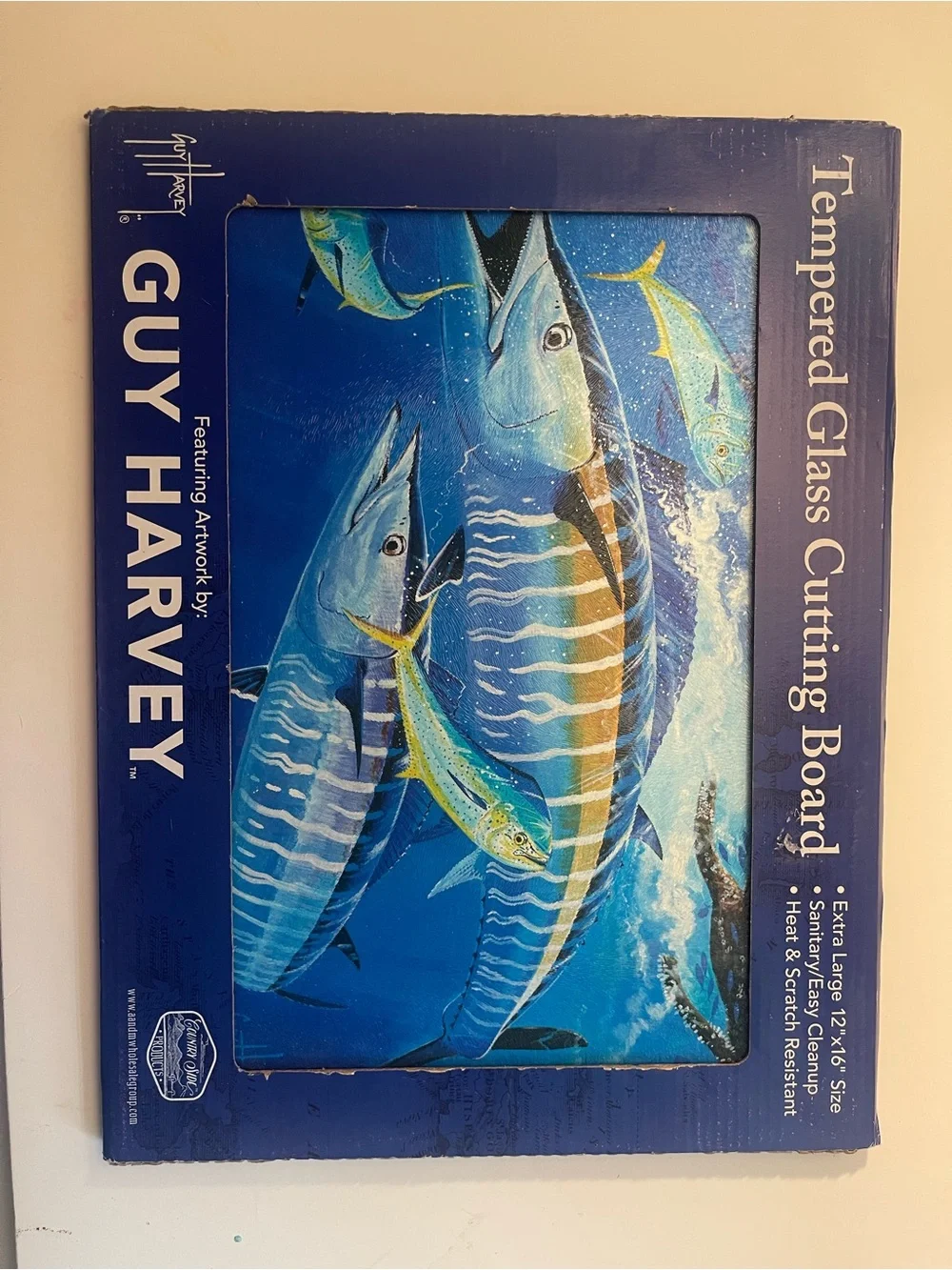 Guy Harvey Tempered Glass Cutting Board - Blue Fish Artwork
